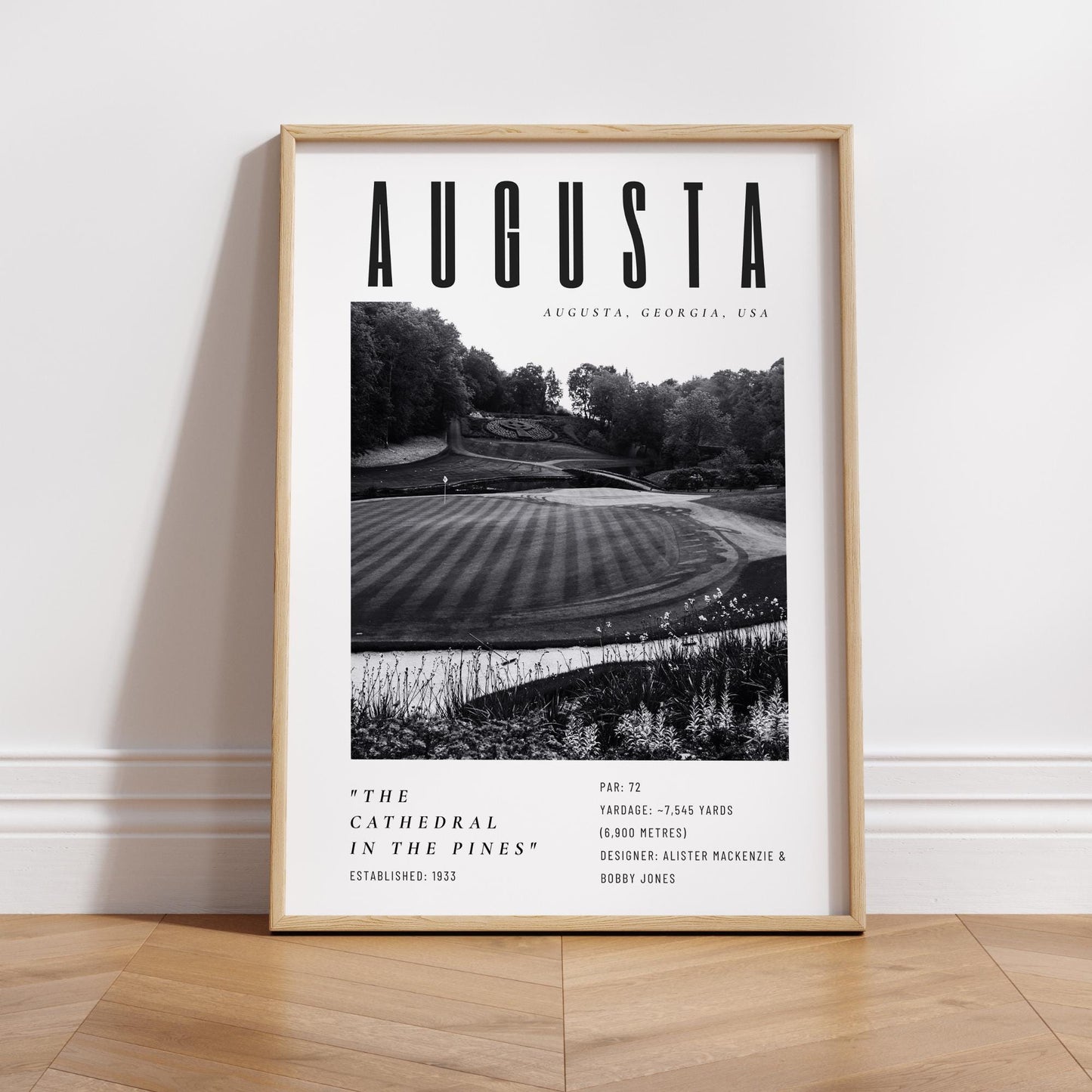 Augusta Golf Course Poster  Black & White Wall Art | Augusta National Golf Print | Golf Gift for Him | Golf Decor | The Masters Art Print