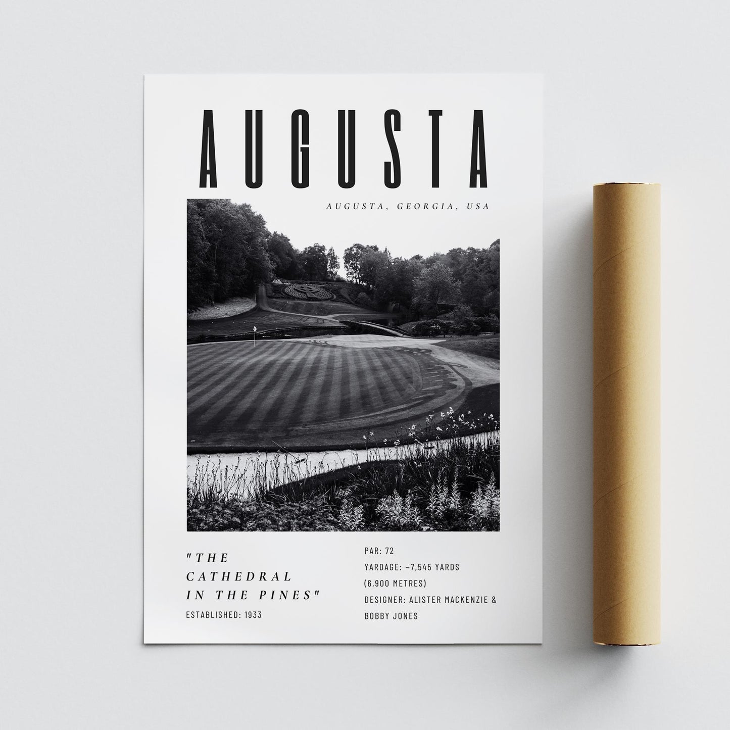 Augusta Golf Course Poster  Black & White Wall Art | Augusta National Golf Print | Golf Gift for Him | Golf Decor | The Masters Art Print