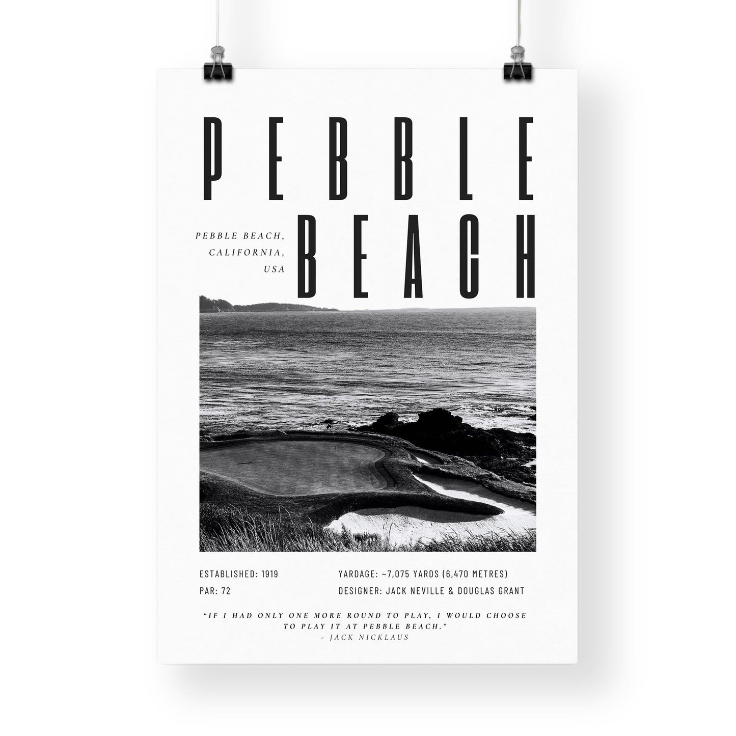 Pebble Beach Golf Poster  Black & White Print | Coastal Golf Wall Art | Pebble Beach Golf Print | Golf Gift for Him | Father's Day Gift
