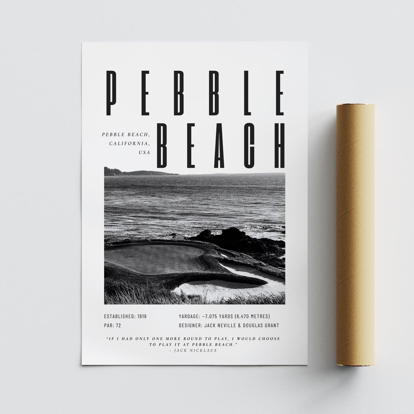 Pebble Beach Golf Poster  Black & White Print | Coastal Golf Wall Art | Pebble Beach Golf Print | Golf Gift for Him | Father's Day Gift