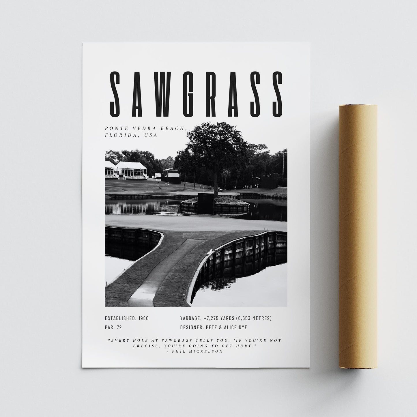 Sawgrass Golf Poster  Black & White Print | TPC Sawgrass Wall Art | Famous Course 17th Hole Golf Print | Decor for Him | Father's Day Gift