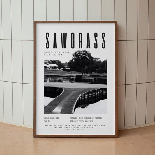 Sawgrass Golf Poster  Black & White Print | TPC Sawgrass Wall Art | Famous Course 17th Hole Golf Print | Decor for Him | Father's Day Gift