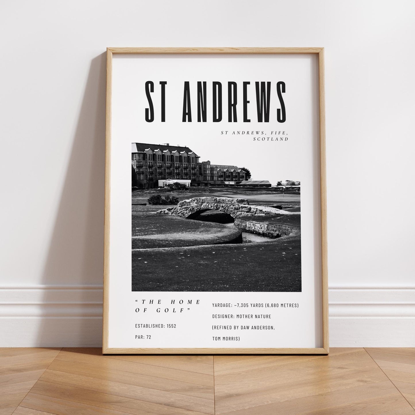 St Andrews Golf Poster  Black & White Wall Art | Home of Golf Print | Old Course Scotland | Golf Gift for Him | Father's Day Gift