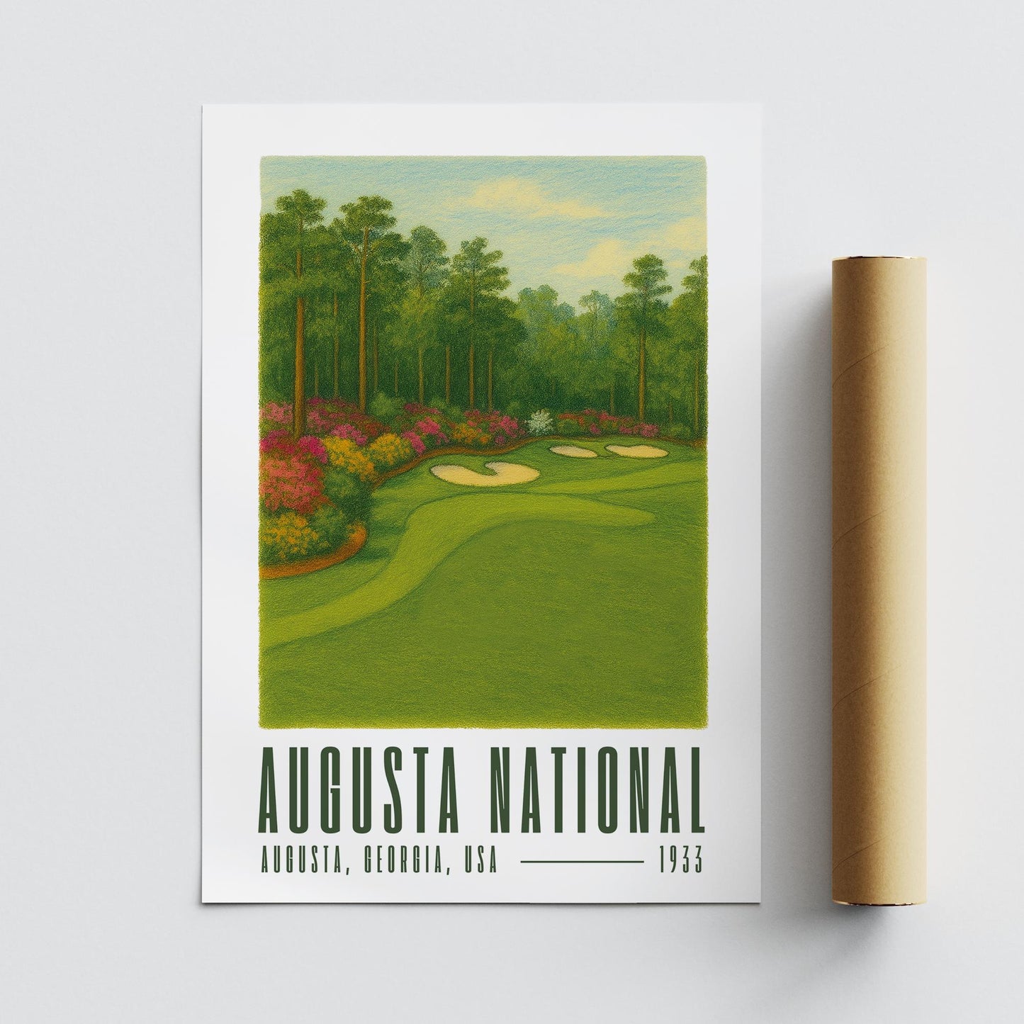 Augusta National Golf Poster  Illustrated Print | Colour Golf Wall Art | Man Cave Decor | Augusta Golf Gift for Him | Father's Day Gift