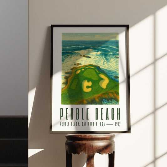 Pebble Beach Golf Poster | Illustrated Golf Course Man Cave Wall Art | Pebble Beach California Print | Golf Gift for Him | Father's Day Gift