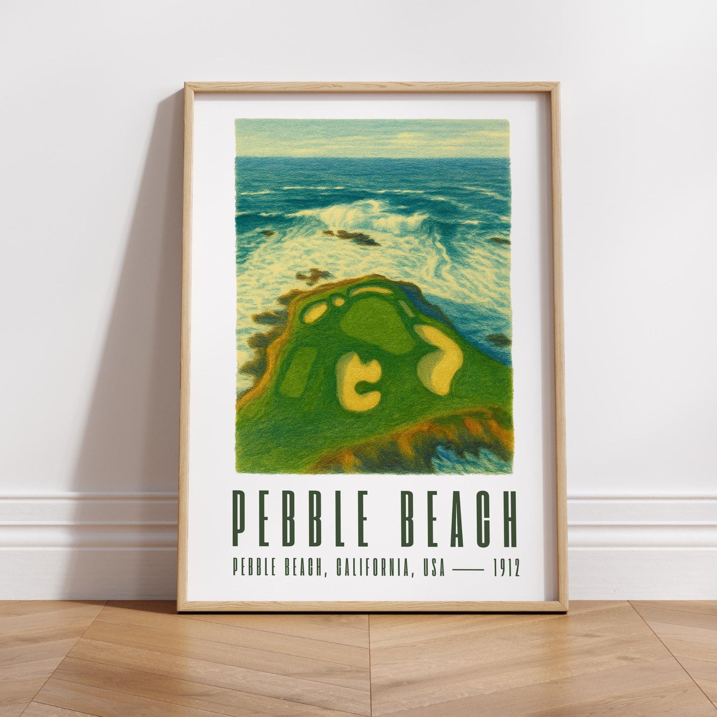 Pebble Beach Golf Poster | Illustrated Golf Course Man Cave Wall Art | Pebble Beach California Print | Golf Gift for Him | Father's Day Gift