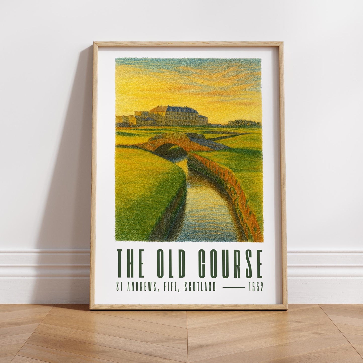 The Old Course St Andrews Golf Poster  Illustrated Print | Swilcan Bridge | Home of Golf Man Cave Decor | Gift for Him | Father's Day Gift