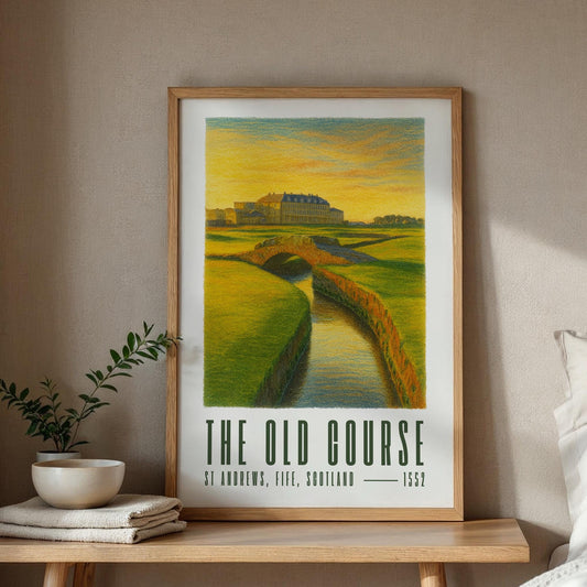 The Old Course St Andrews Golf Poster  Illustrated Print | Swilcan Bridge | Home of Golf Man Cave Decor | Gift for Him | Father's Day Gift