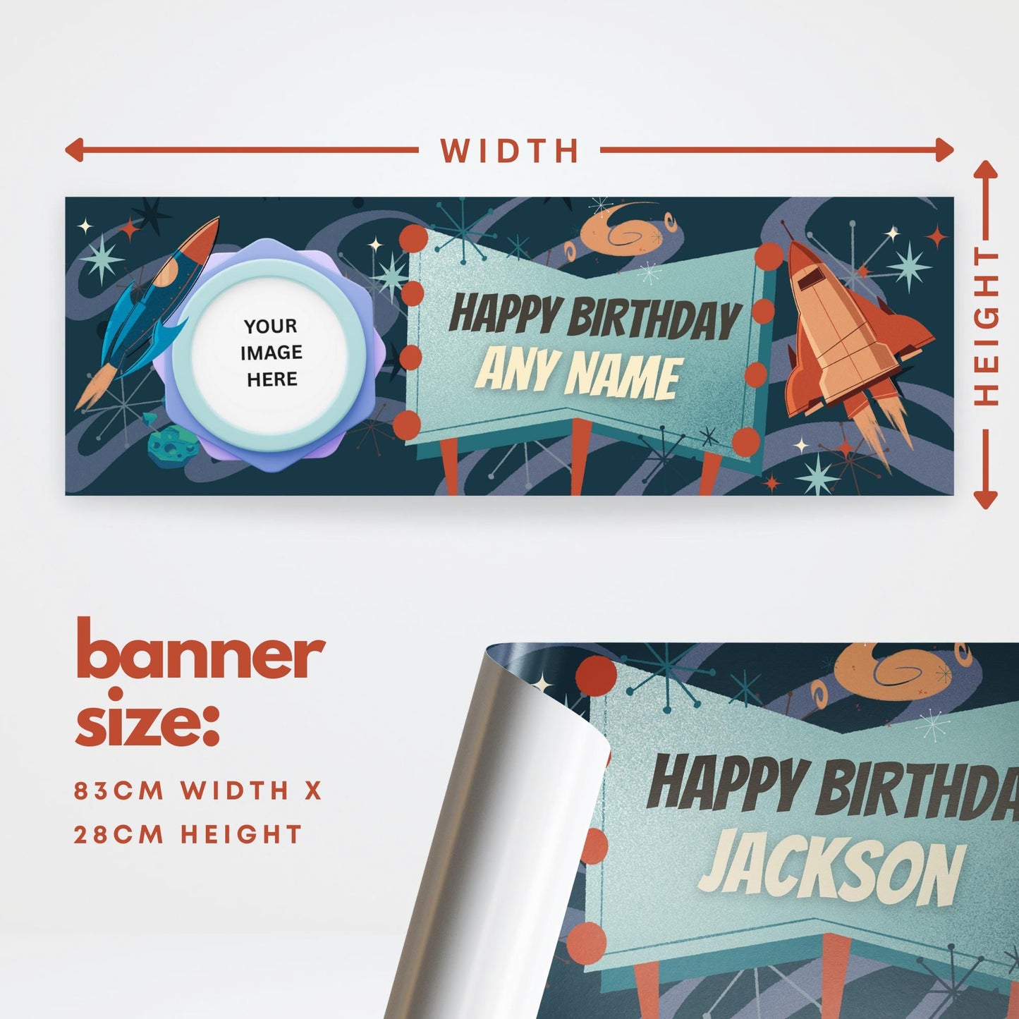 Personalised Space Birthday Banner  Rocket & Galaxy Theme with Custom Name and Photo | Outer Space Party Decoration, Party Decor for Kids