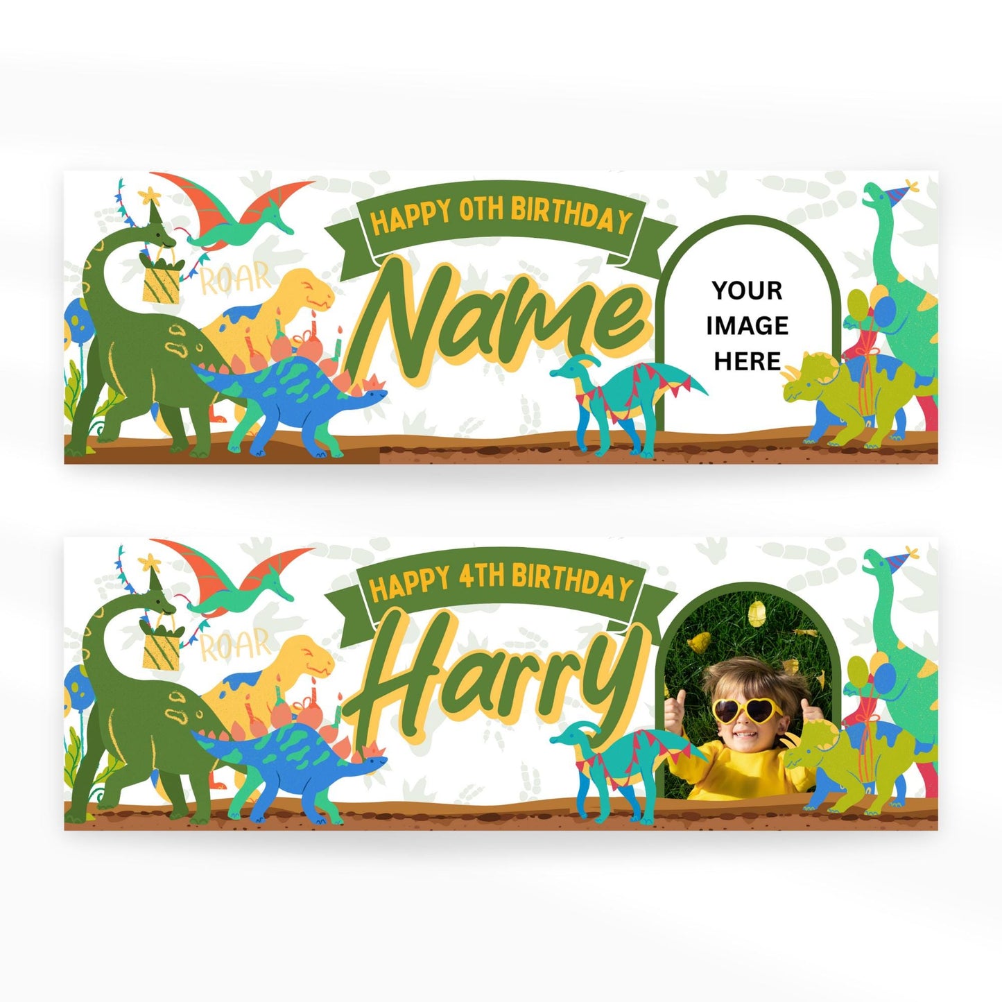 Personalised Dinosaur Birthday Banner  Custom Name & Photo | Colourful Dino Party Decoration, Birthday Banner for Boys Party Decor for Kids