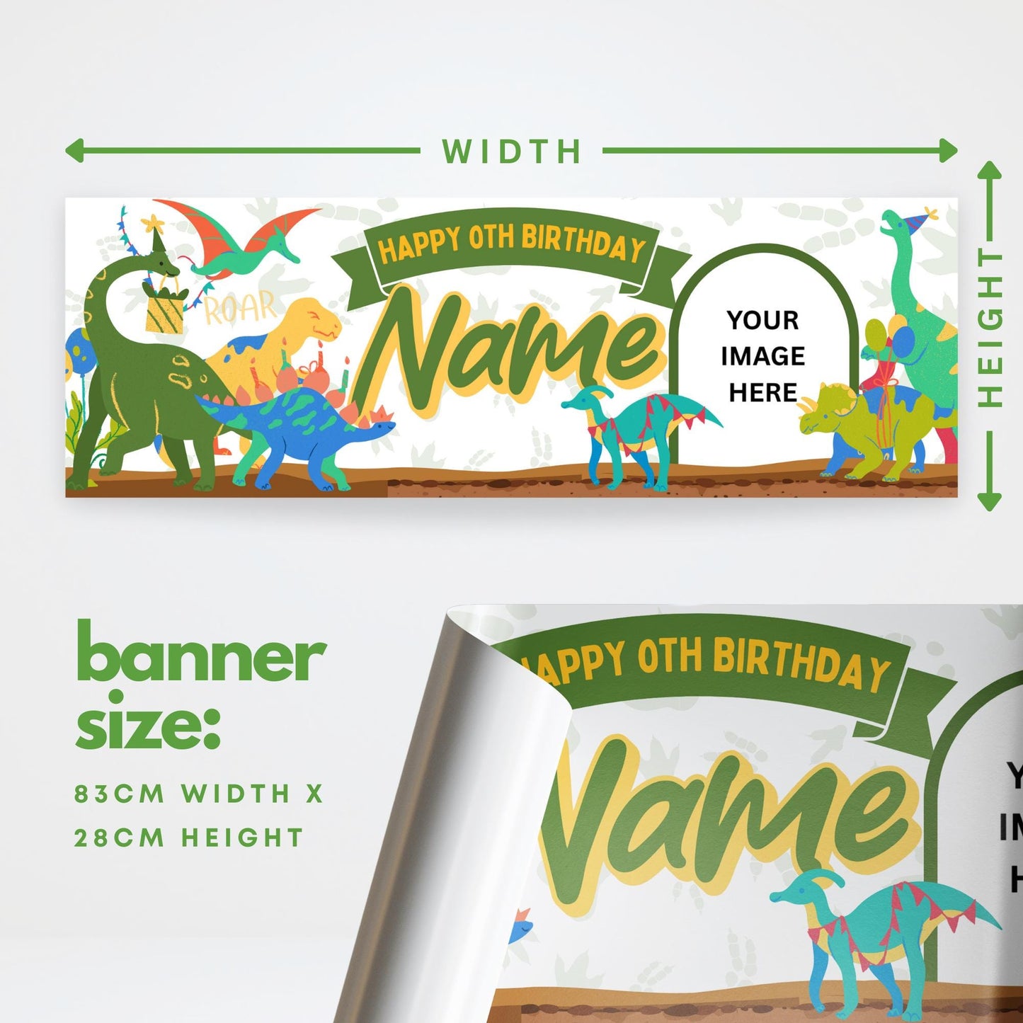 Personalised Dinosaur Birthday Banner  Custom Name & Photo | Colourful Dino Party Decoration, Birthday Banner for Boys Party Decor for Kids