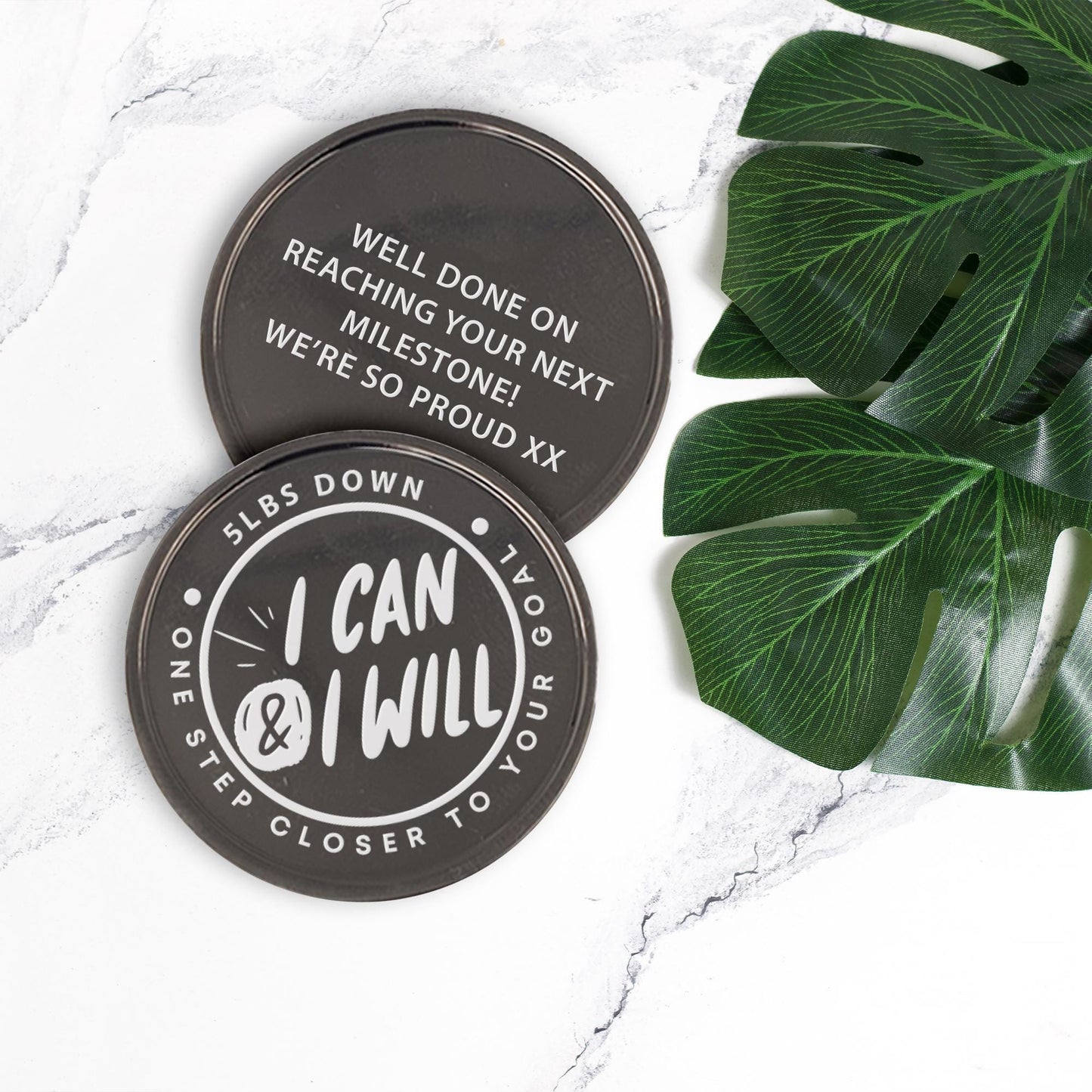 Personalised Weight Loss Milestone Coin  “I Can & I Will Engraved Token  Custom Weight  Slimming Journey Gift  1st/Lbs/Kg Marker