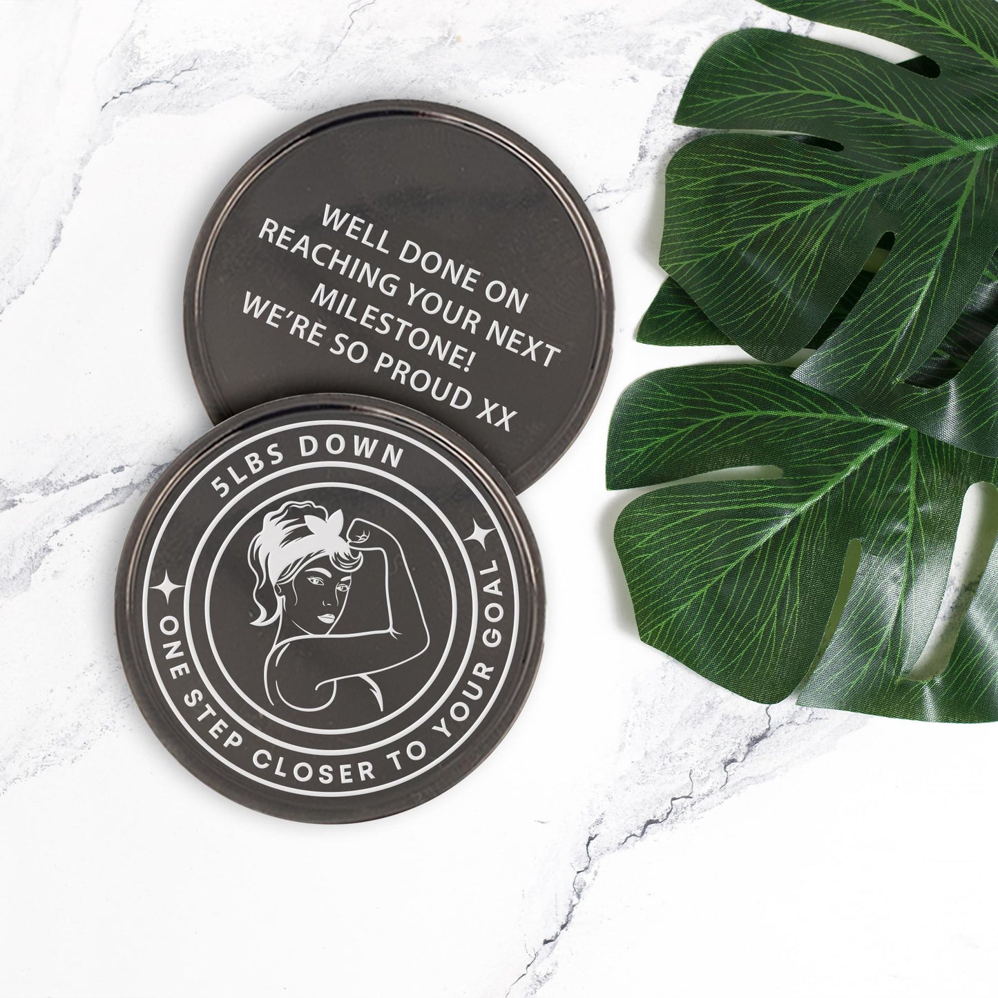 Personalised Weight Loss Milestone Coin  Retro Strong Woman Design  Custom Weight & Message  Fitness Motivation Token  1st/Lbs/Kg Marker