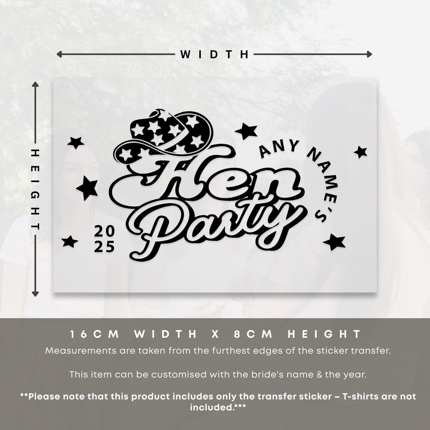 Personalised Hen Party Iron-On Transfer   Cowboy Hat Design | Custom HTV Sticker for Hen Do T-Shirts | Bridal Party Glitter Transfer Vinyl