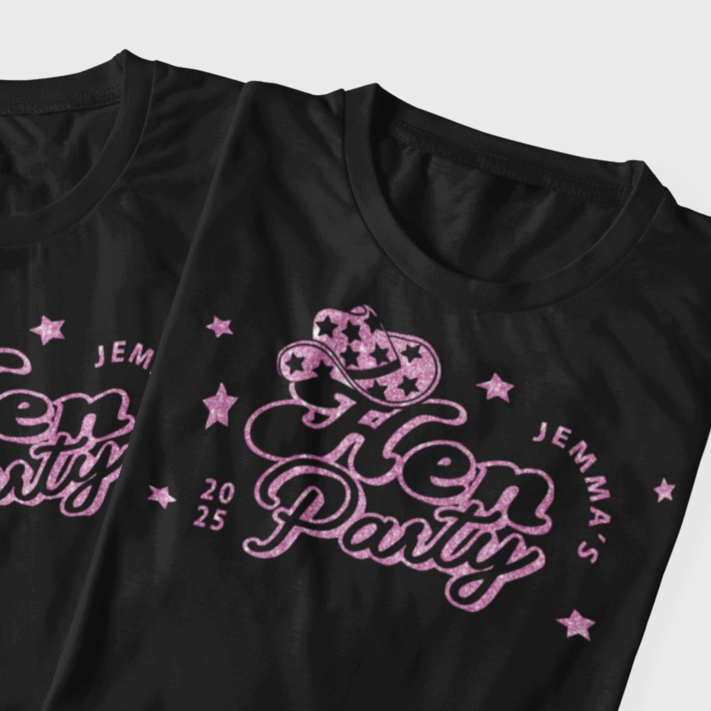 Personalised Hen Party Iron-On Transfer   Cowboy Hat Design | Custom HTV Sticker for Hen Do T-Shirts | Bridal Party Glitter Transfer Vinyl