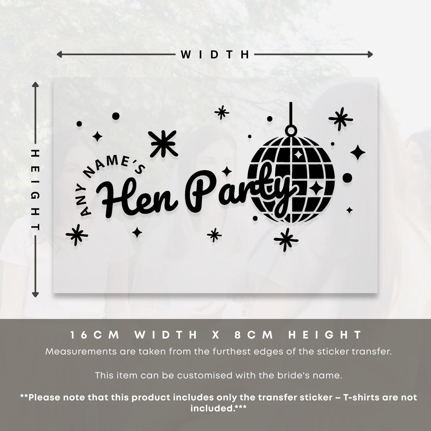 Personalised Hen Do Iron-On Transfer  Hen Party HTV Sticker | Custom Disco Ball Hen Do Heat Transfer Vinyl, Bridal Party Glitter Labels