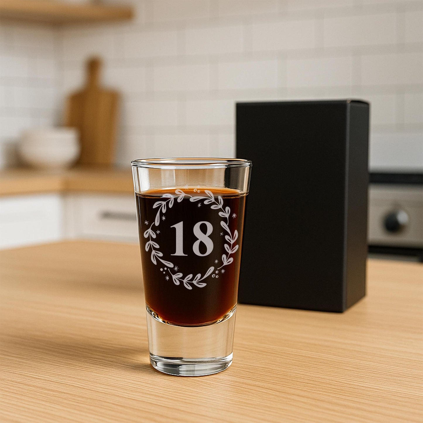 Personalised Birthday Shot Glass | Floral Personalised Age Shot Glass | Milestone Birthday Gift | Engraved Keepsake for 18th Birthday