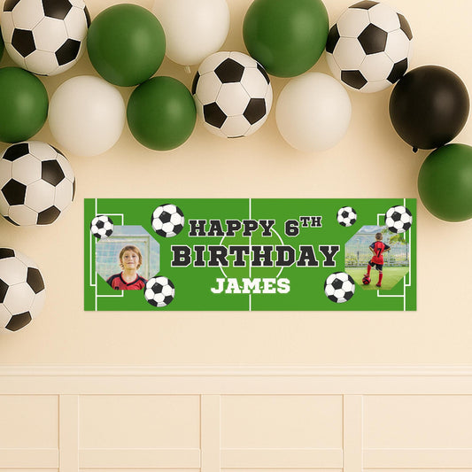 Personalised Football Birthday Banner  Custom Name, Age & Photos  Sports Themed Kids Party Decoration | Party Decor for Boys