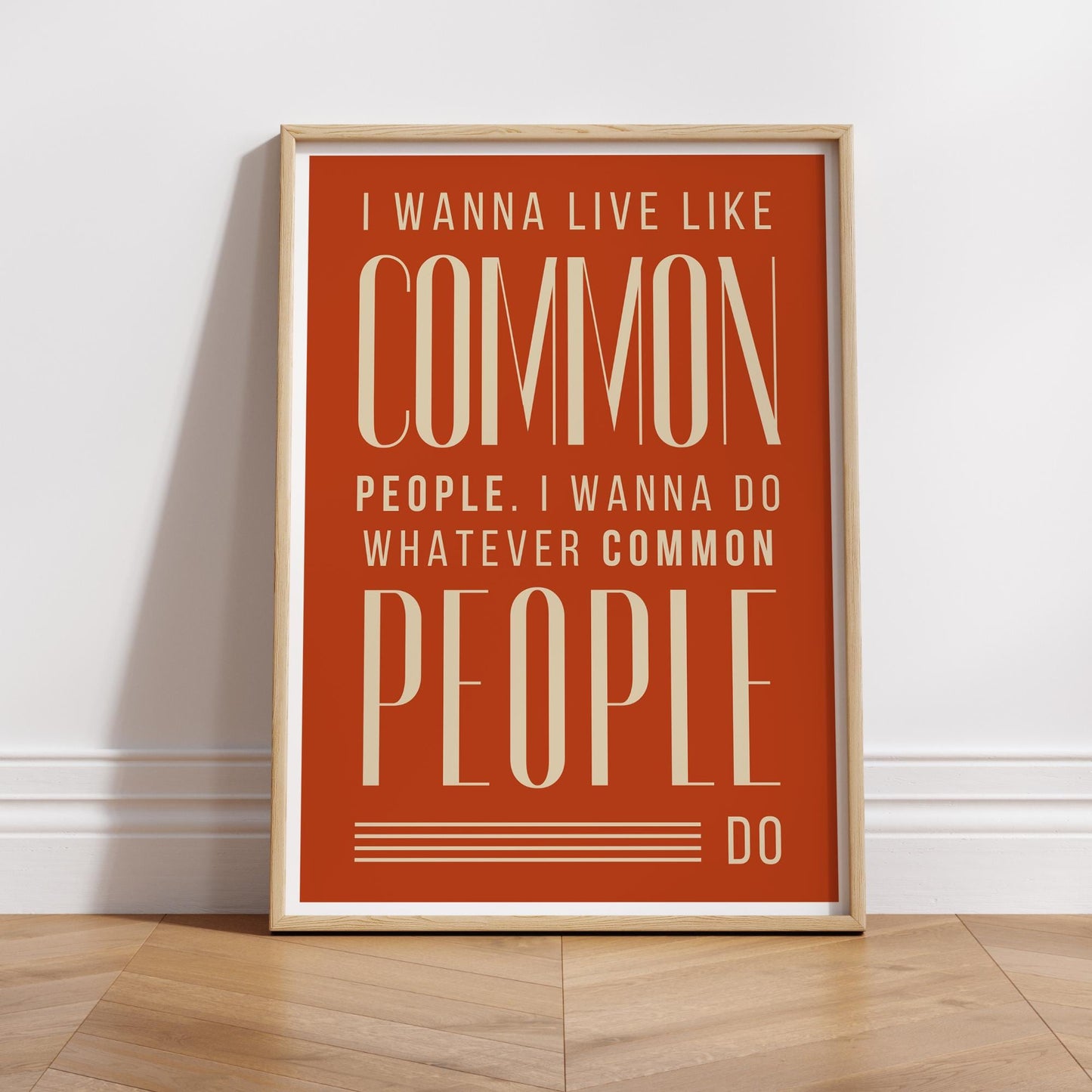 Common People - Lyric Poster: Rust Red Indie Music Inspired Wall Art Britpop Music Poster, Nouveau Song Print Modern Home Decor, Music Lover