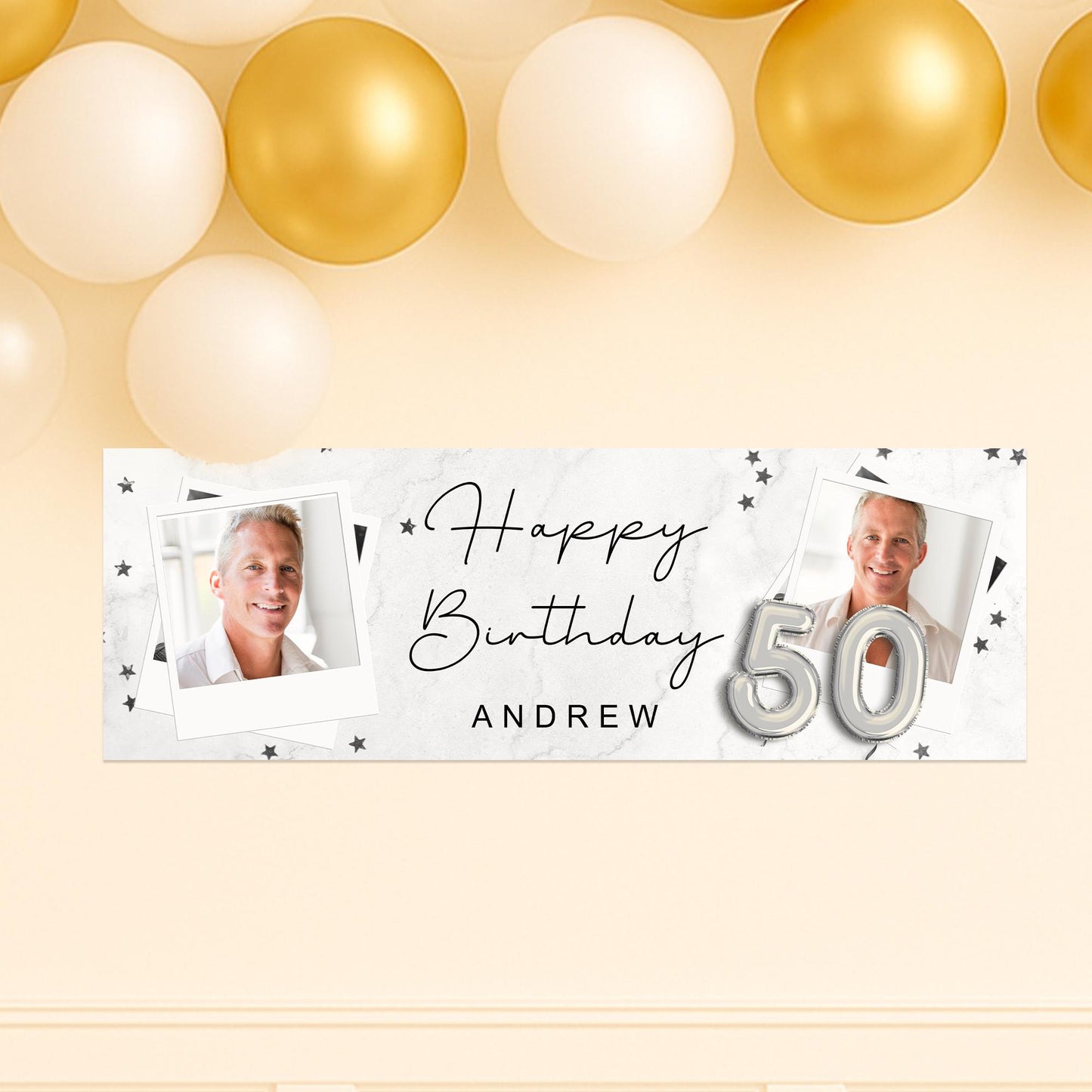 Personalised Happy Birthday Banner  Balloon Number & Instant Photo Style | Custom Birthday Decor For Him or Her | Picture Birthday Banner