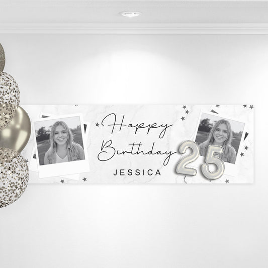 Personalised Happy Birthday Banner  Balloon Number & Instant Photo Style | Custom Birthday Decor For Him or Her | Picture Birthday Banner