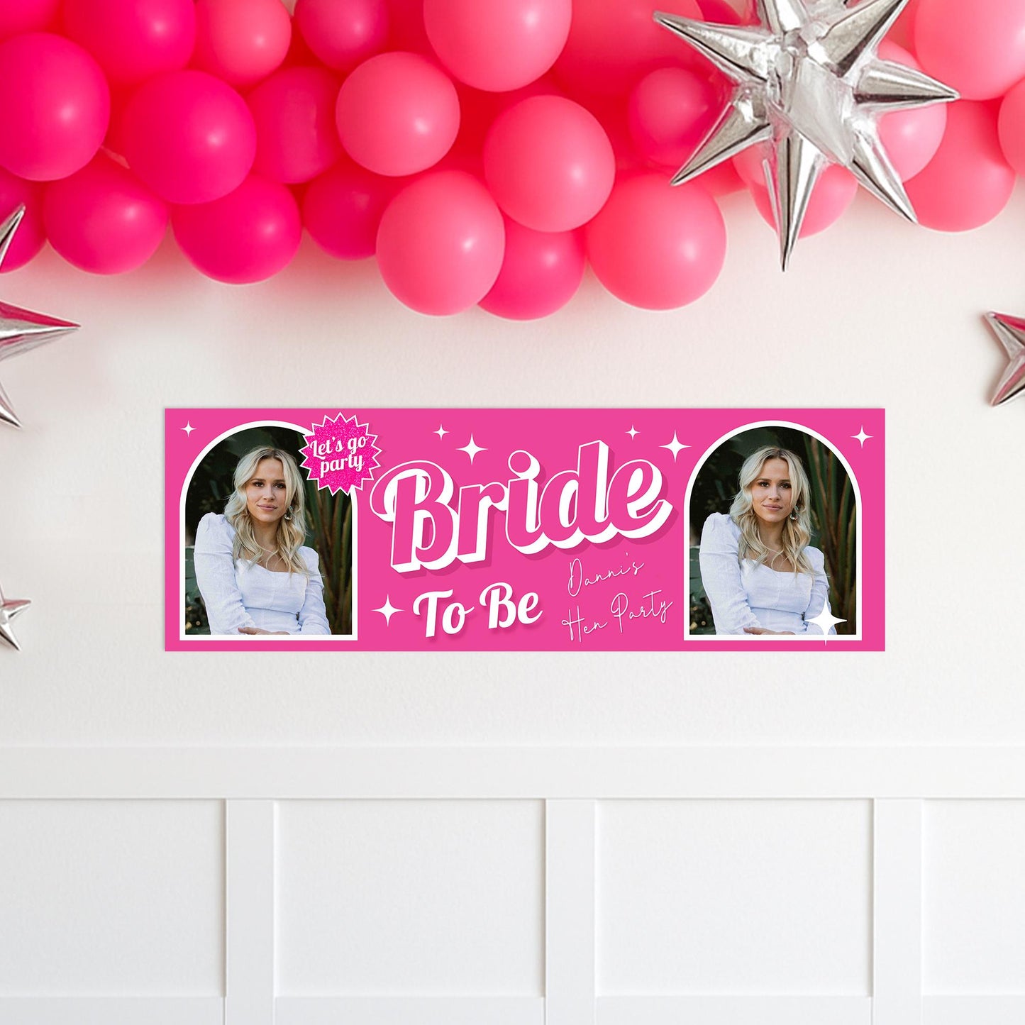Personalised Hen Party Decor | Bride To Be | Custom Name & Photo Banner | Hot Pink Girly Hen Do Decor | Bridal Shower Party Decorations