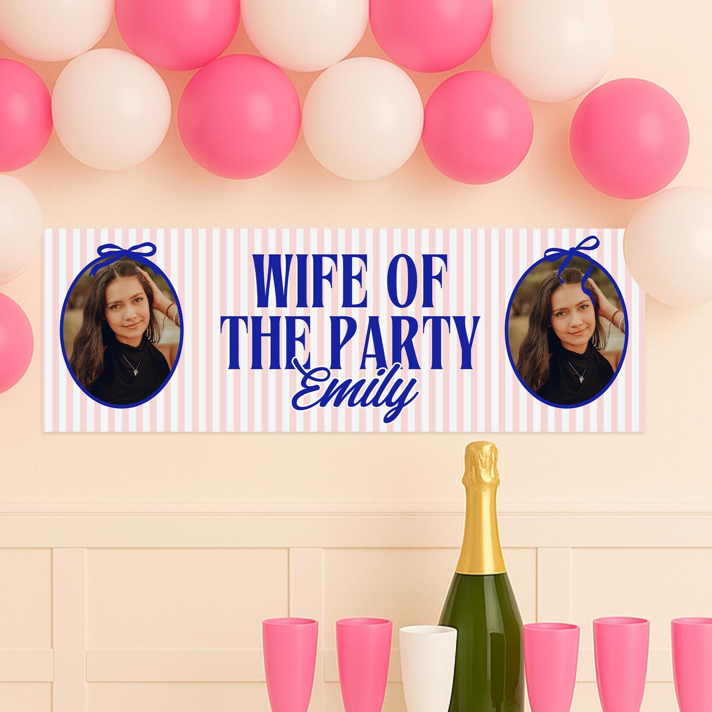 Personalised Hen Party Banner | Wife of the Party  | Custom Hen Party Photo Banner | Custom Name Bridal Shower Decor | Hen Do Sign