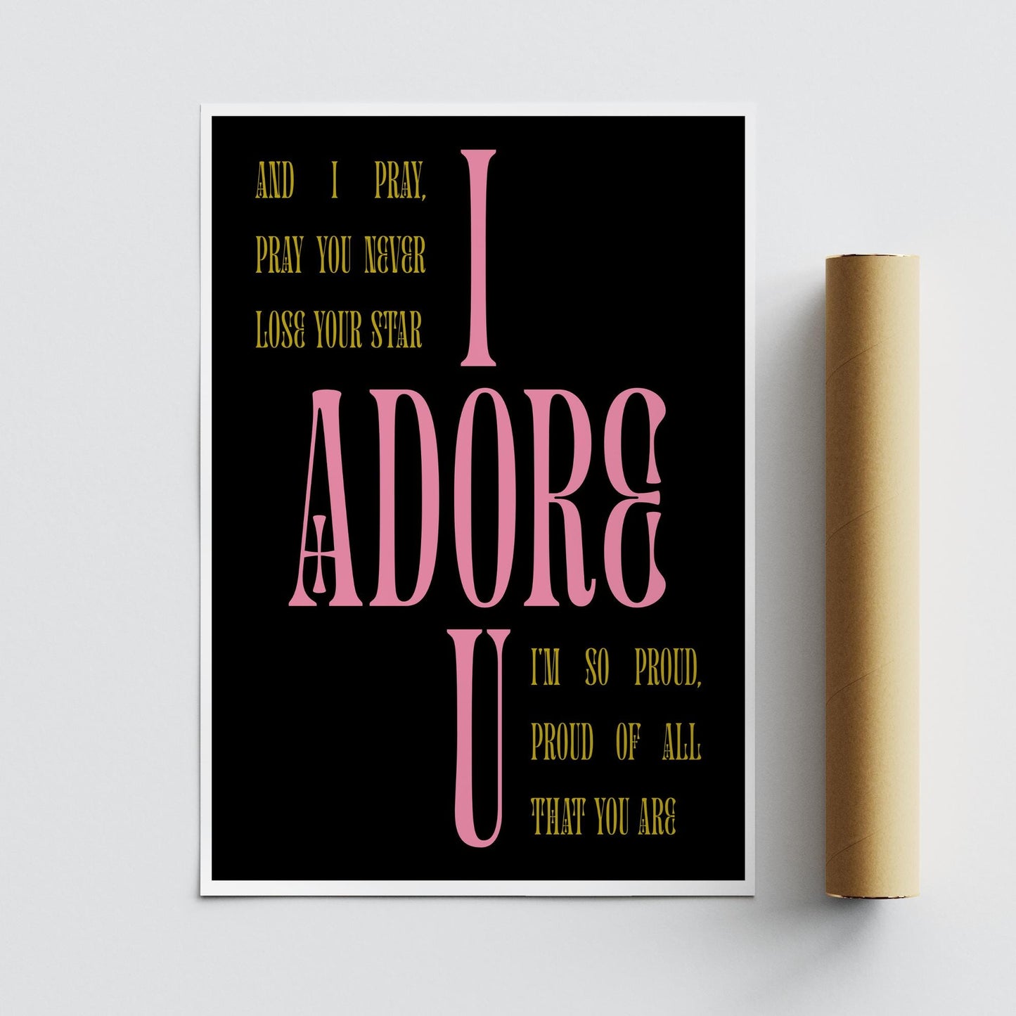 Adore U Lyric-Inspired Poster | House Music Print, Song Wall Art, Black & Pink Aesthetic, Nouveau Typography, Music Quote Home Decor Gift