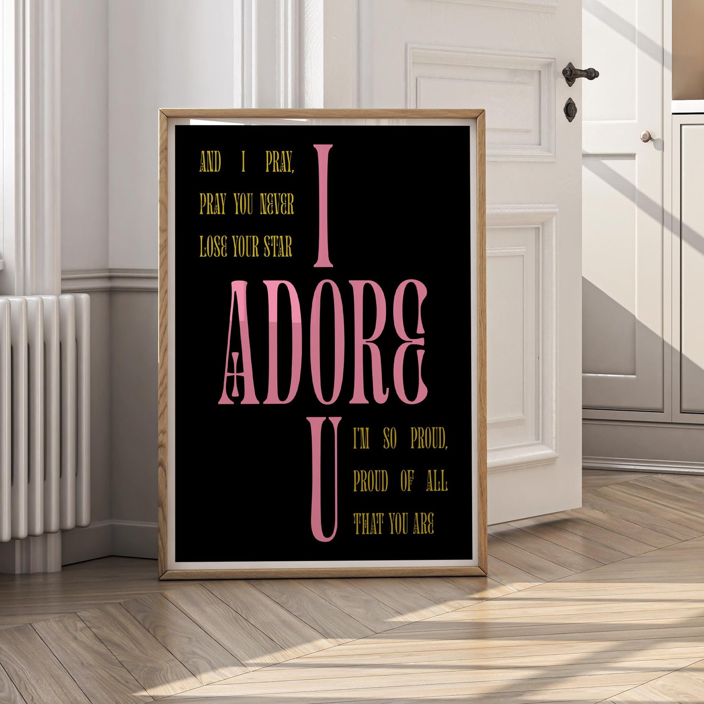Adore U Lyric-Inspired Poster | House Music Print, Song Wall Art, Black & Pink Aesthetic, Nouveau Typography, Music Quote Home Decor Gift