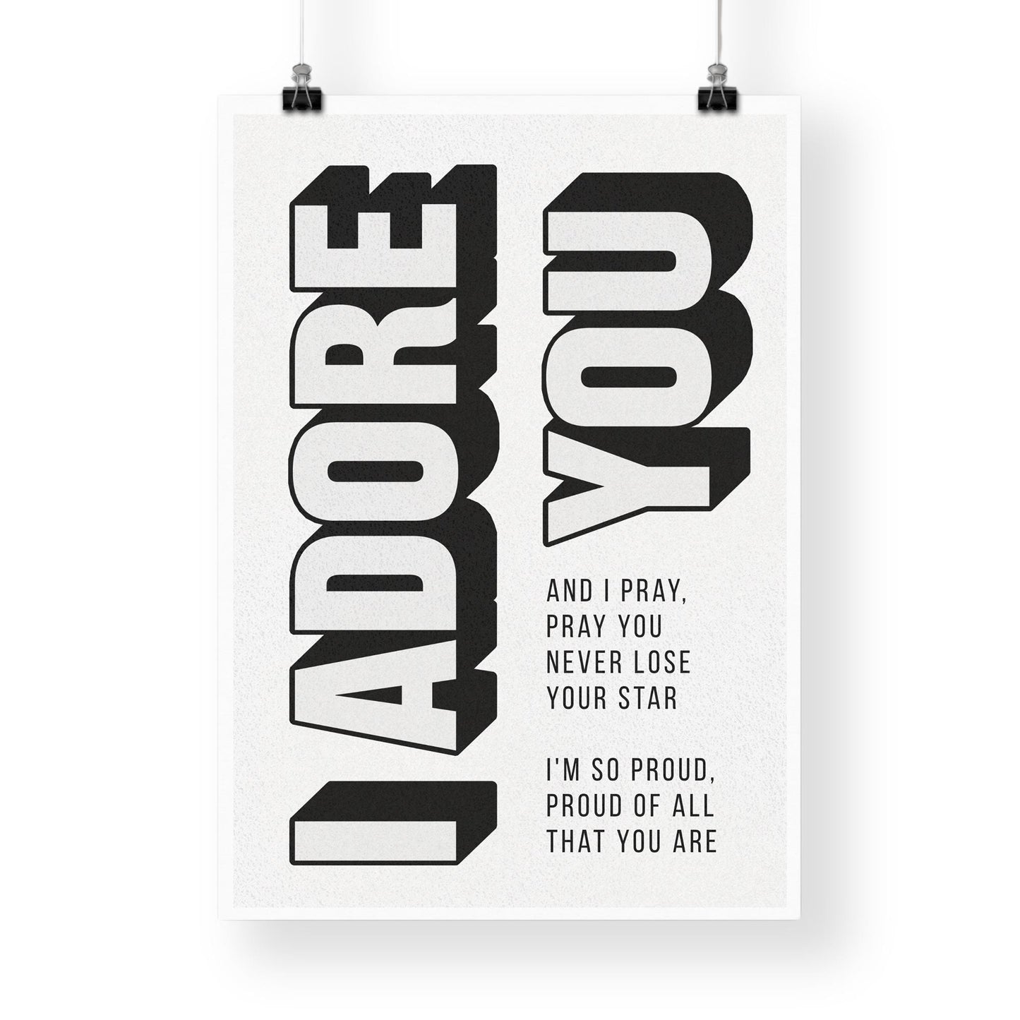 Adore U Lyric-Inspired Poster | House Music Print, Song Wall Art, Bold Shadow Typography, Music Quote, Black & White Aesthetic Home Decor
