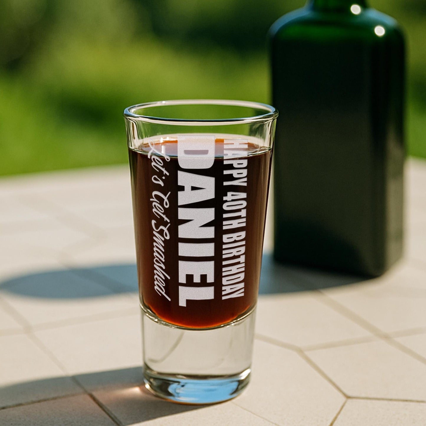 Personalised Birthday Shot Glass |  “Lets Get Smashed  Custom Engraved Name & Age Present | Milestone Birthday Gift for Him or Her