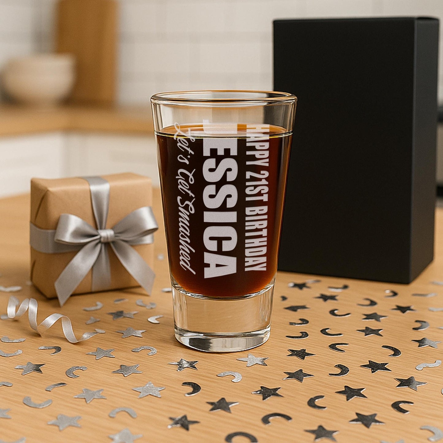 Personalised Birthday Shot Glass |  “Lets Get Smashed  Custom Engraved Name & Age Present | Milestone Birthday Gift for Him or Her