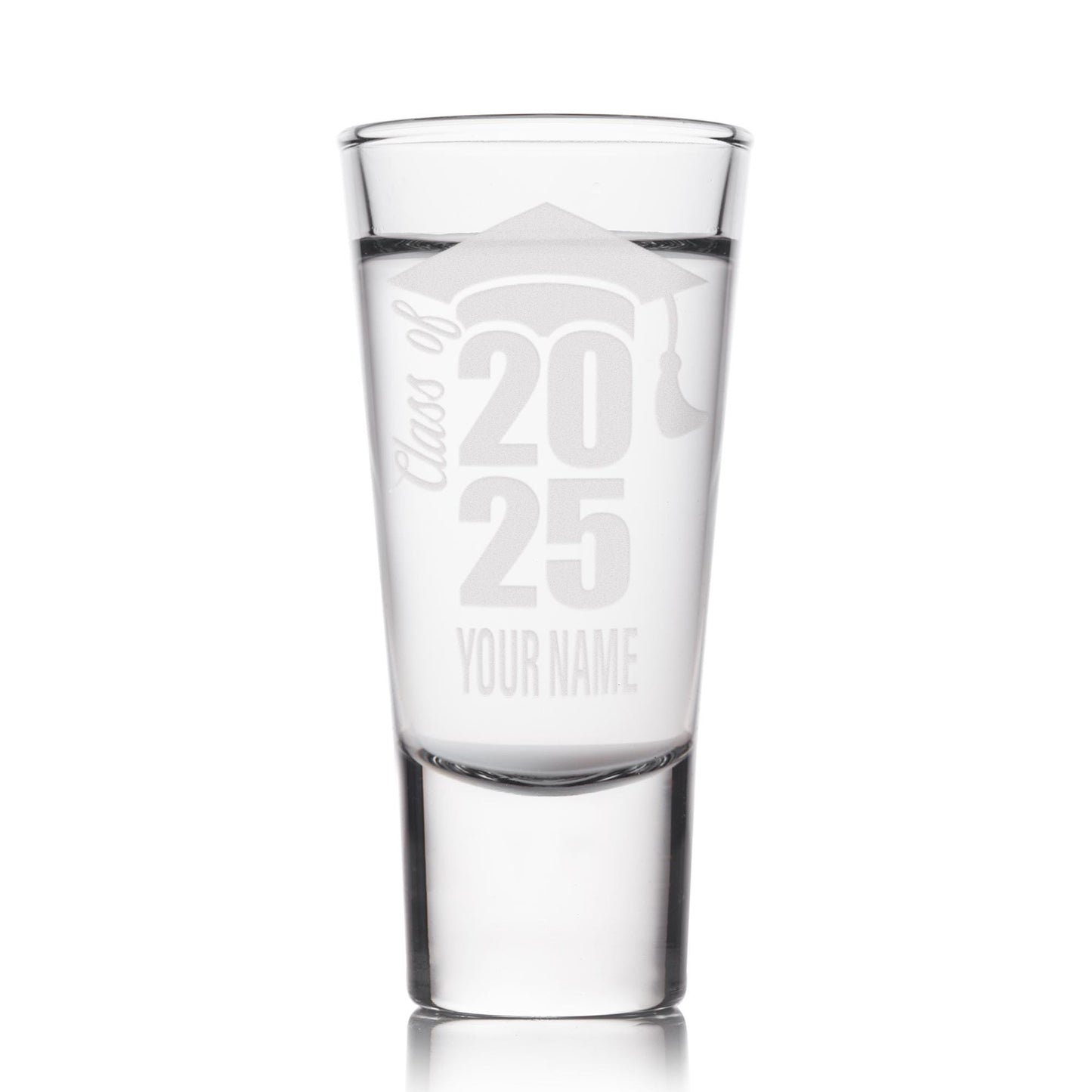 Personalised Graduation Shot Glass | “Class of [YEAR] Name & Grad Cap | Custom Gift for Graduates | Congratulations Gift for Him or Her