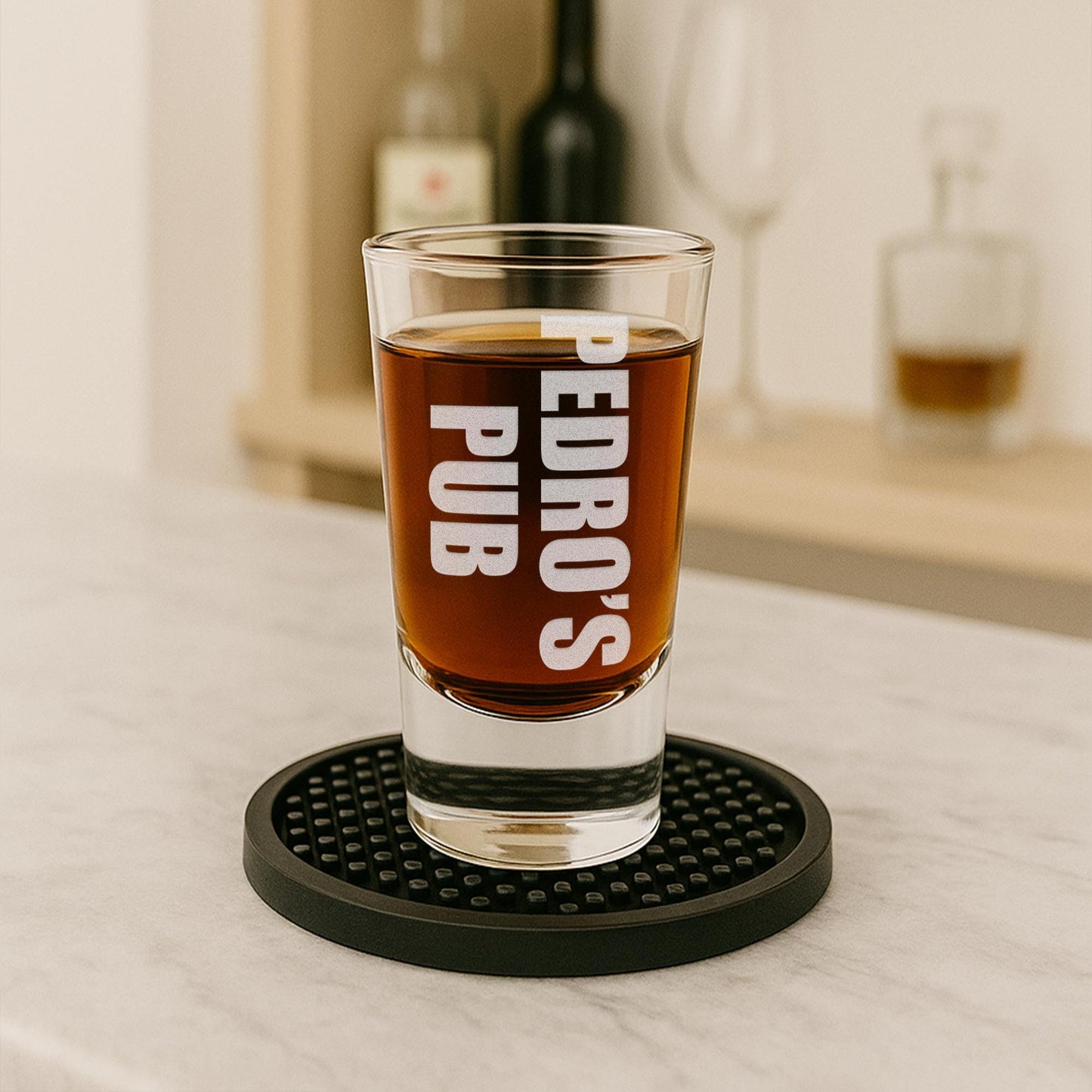 Personalised Pub Name Shot Glass  Custom Home Bar Glassware with Engraved Text | Home Bar & Pub Accessories | Gift for Him or Her