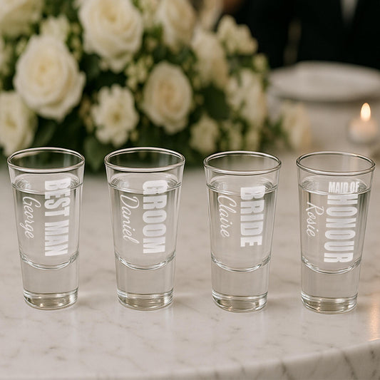 Personalised Wedding Role Shot Glass | Custom Engraved with Role & Name  Bridal Party Gift | Wedding Party Shot Glasses Keepsakes