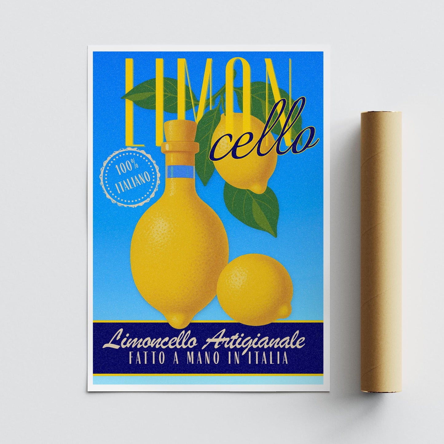 Vintage Limoncello Poster | Italian Kitchen Wall Art Print, Amalfi Coast Citrus Home Decor, Retro Blue Bottle Illustration, Summer Aesthetic