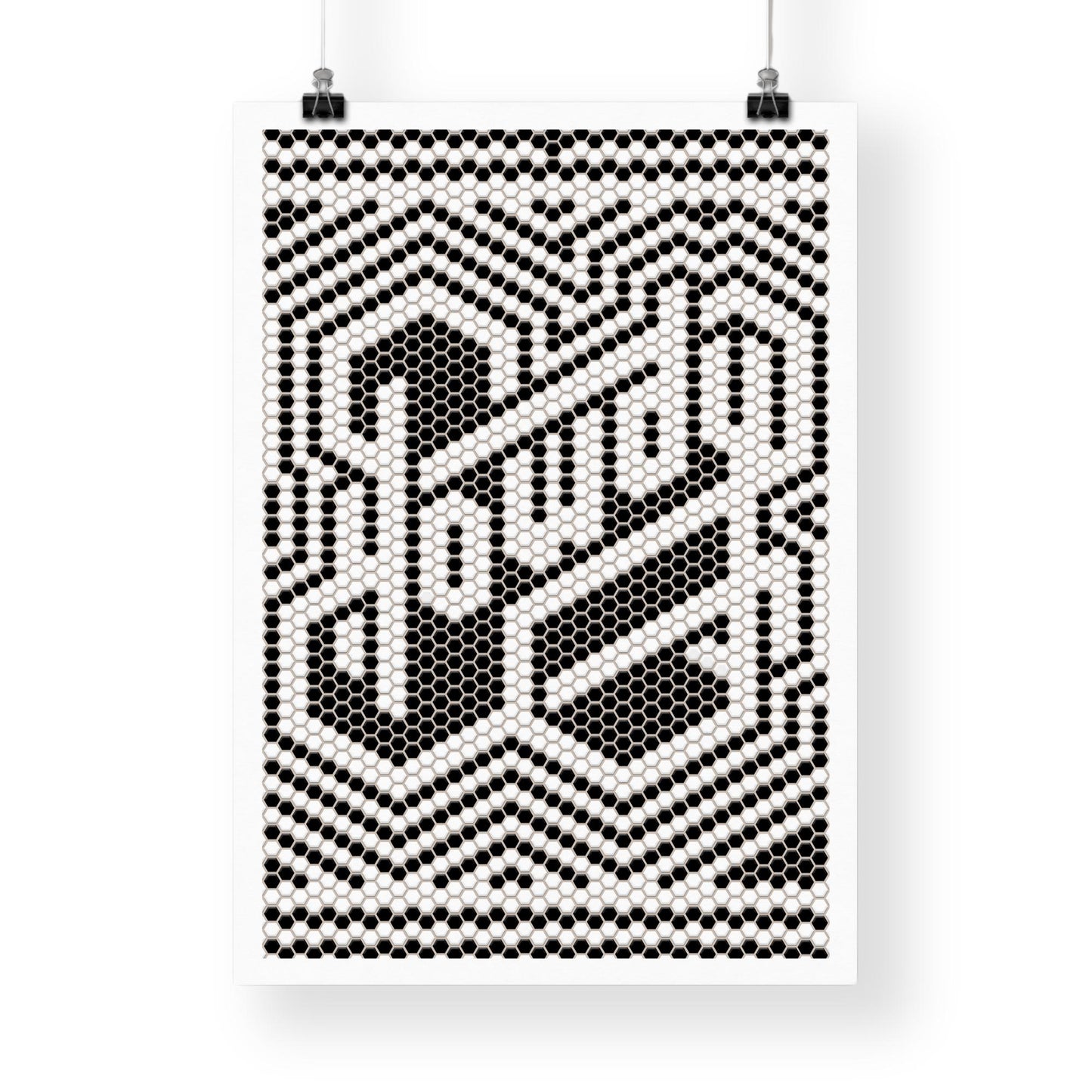 Howdy Mosaic Poster | Black and White Modern Home Decor, Hexagon Tile Print, Geometric Western Wall Art, Cowboy Theme Typography Decor