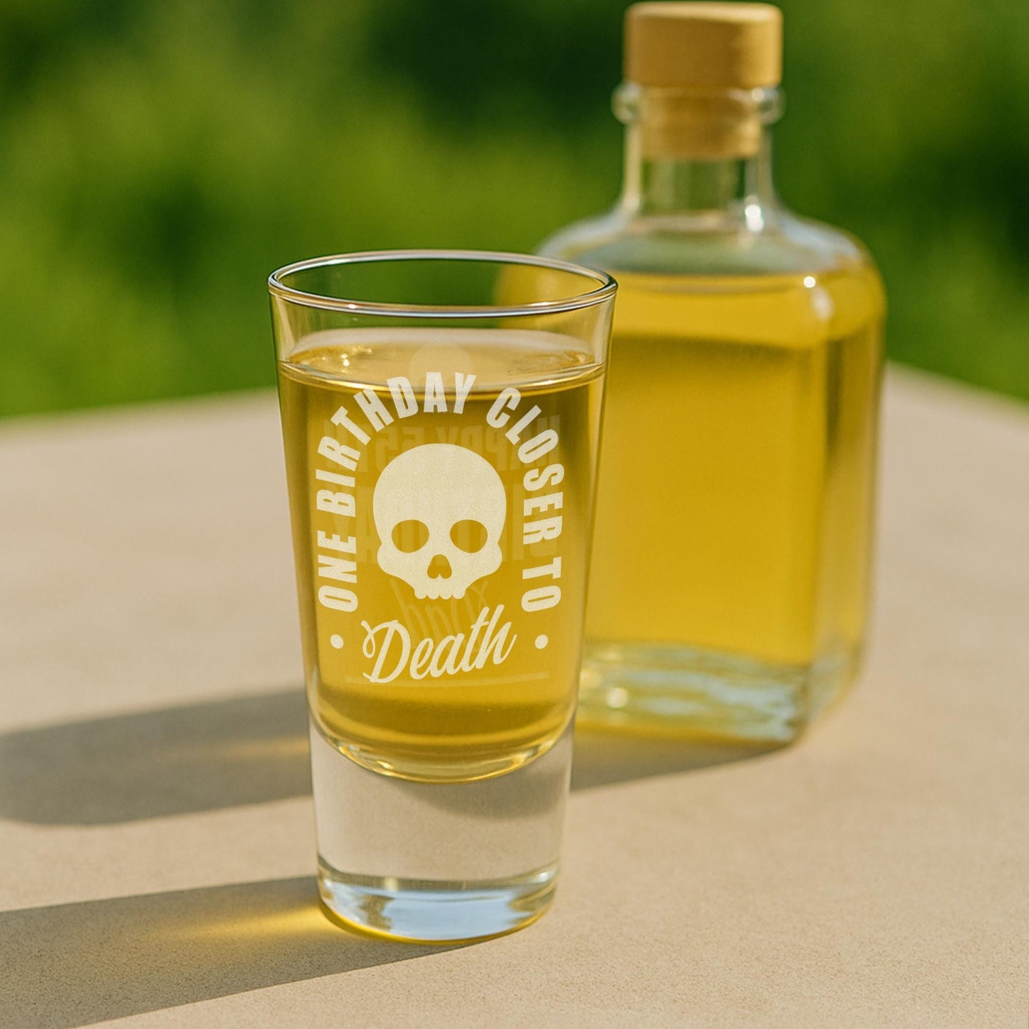 Personalised Birthday Shot Glass | Double-Sided Engraved Shot Glass  “One Birthday Closer to Death | Custom Birthday Gift for Him or Her