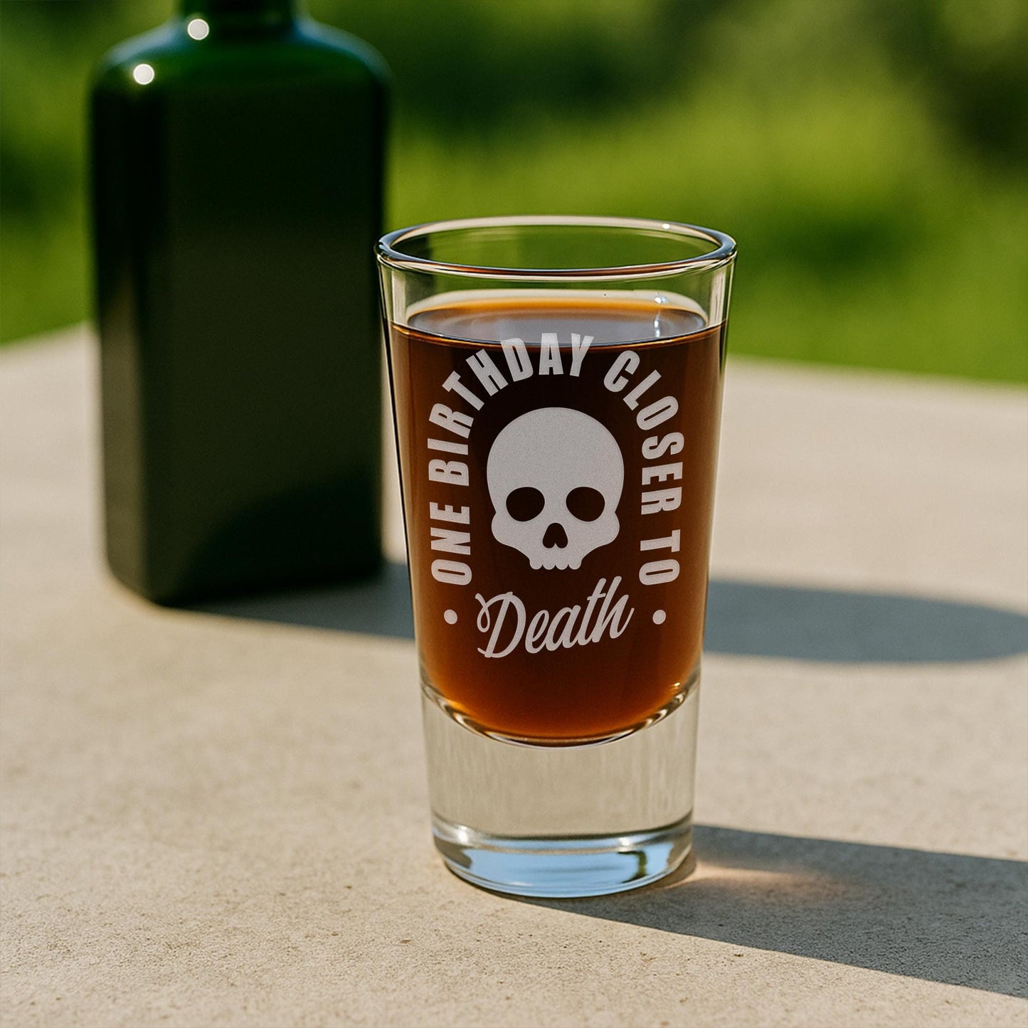 Personalised Birthday Shot Glass | Double-Sided Engraved Shot Glass  “One Birthday Closer to Death | Custom Birthday Gift for Him or Her