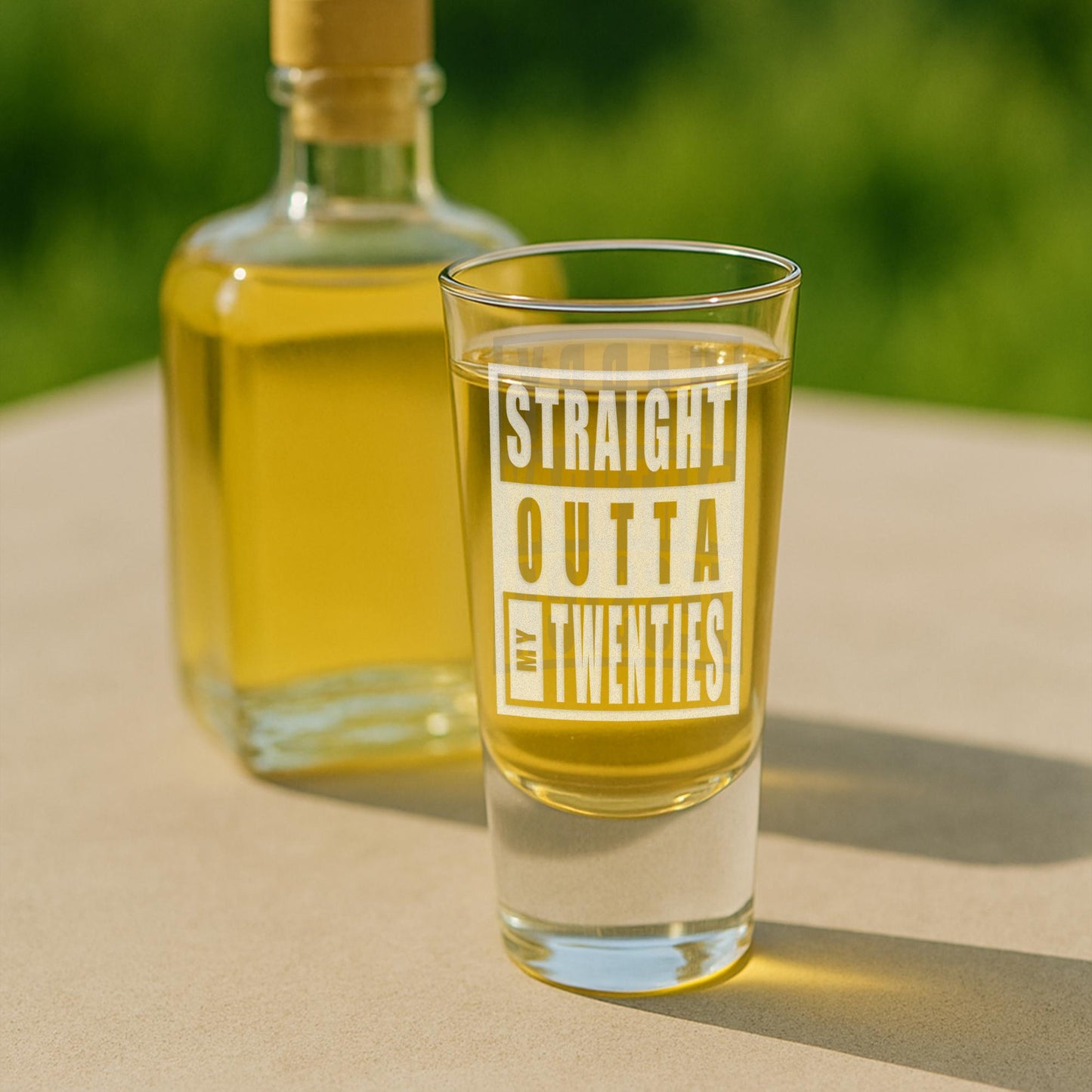 Personalised Birthday Shot Glass | Funny Double-Sided "Straight Outta [Decade]" Engraved Shot Glass | Custom Birthday Gift for Him or Her