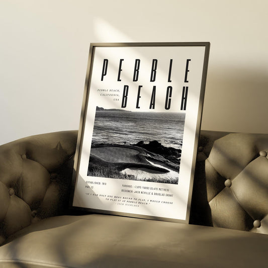 Pebble Beach Golf Poster  Black & White Print | Coastal Golf Wall Art | Pebble Beach Golf Print | Golf Gift for Him | Father's Day Gift