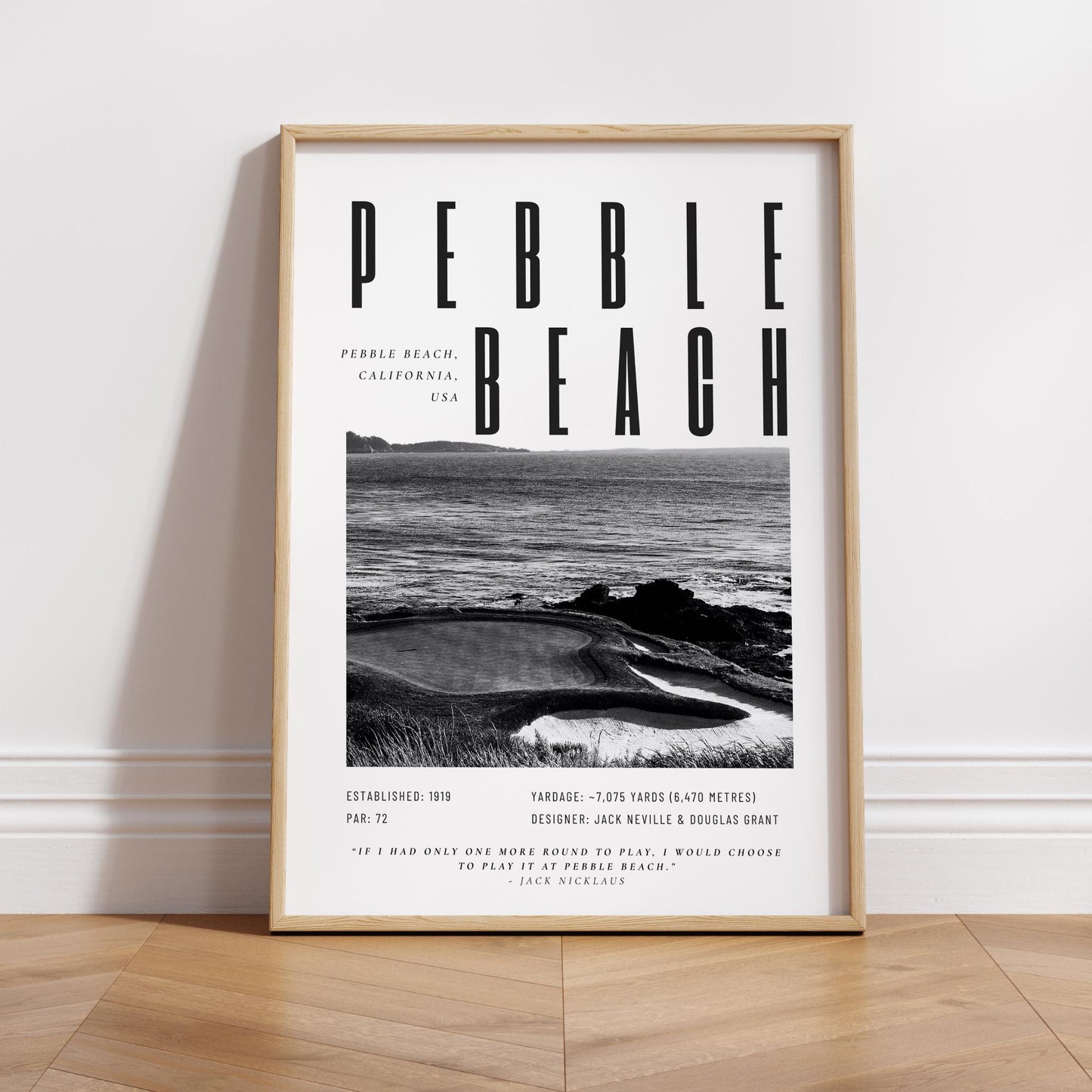Pebble Beach Golf Poster  Black & White Print | Coastal Golf Wall Art | Pebble Beach Golf Print | Golf Gift for Him | Father's Day Gift