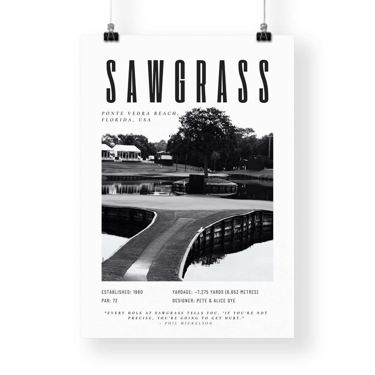 Sawgrass Golf Poster  Black & White Print | TPC Sawgrass Wall Art | Famous Course 17th Hole Golf Print | Decor for Him | Father's Day Gift