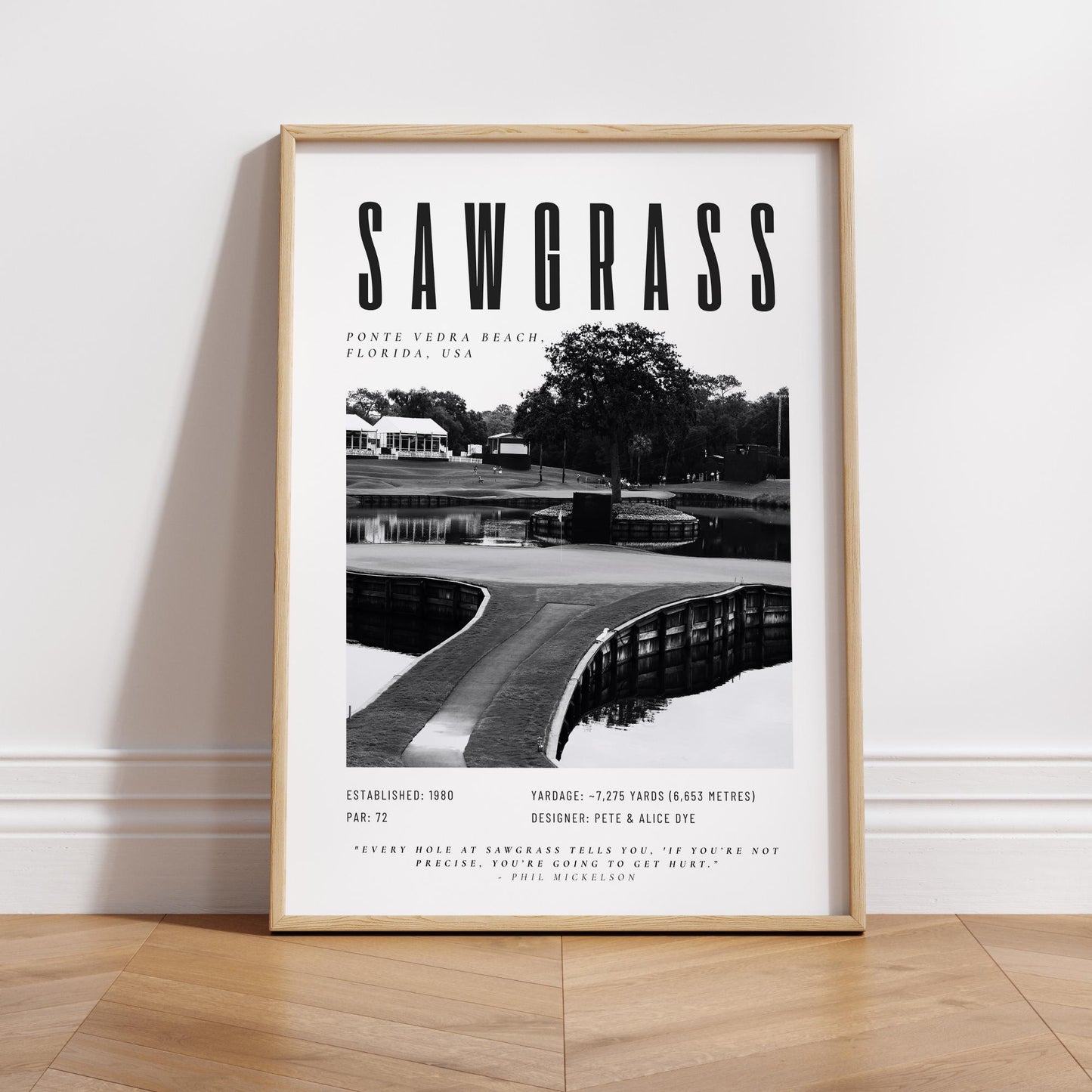 Sawgrass Golf Poster  Black & White Print | TPC Sawgrass Wall Art | Famous Course 17th Hole Golf Print | Decor for Him | Father's Day Gift