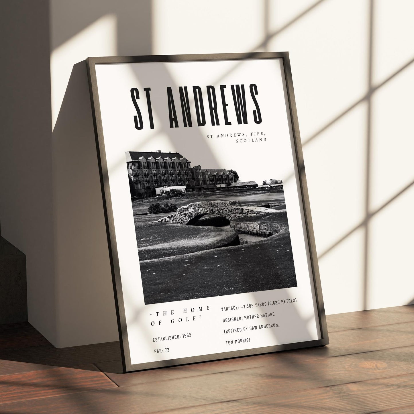 St Andrews Golf Poster  Black & White Wall Art | Home of Golf Print | Old Course Scotland | Golf Gift for Him | Father's Day Gift
