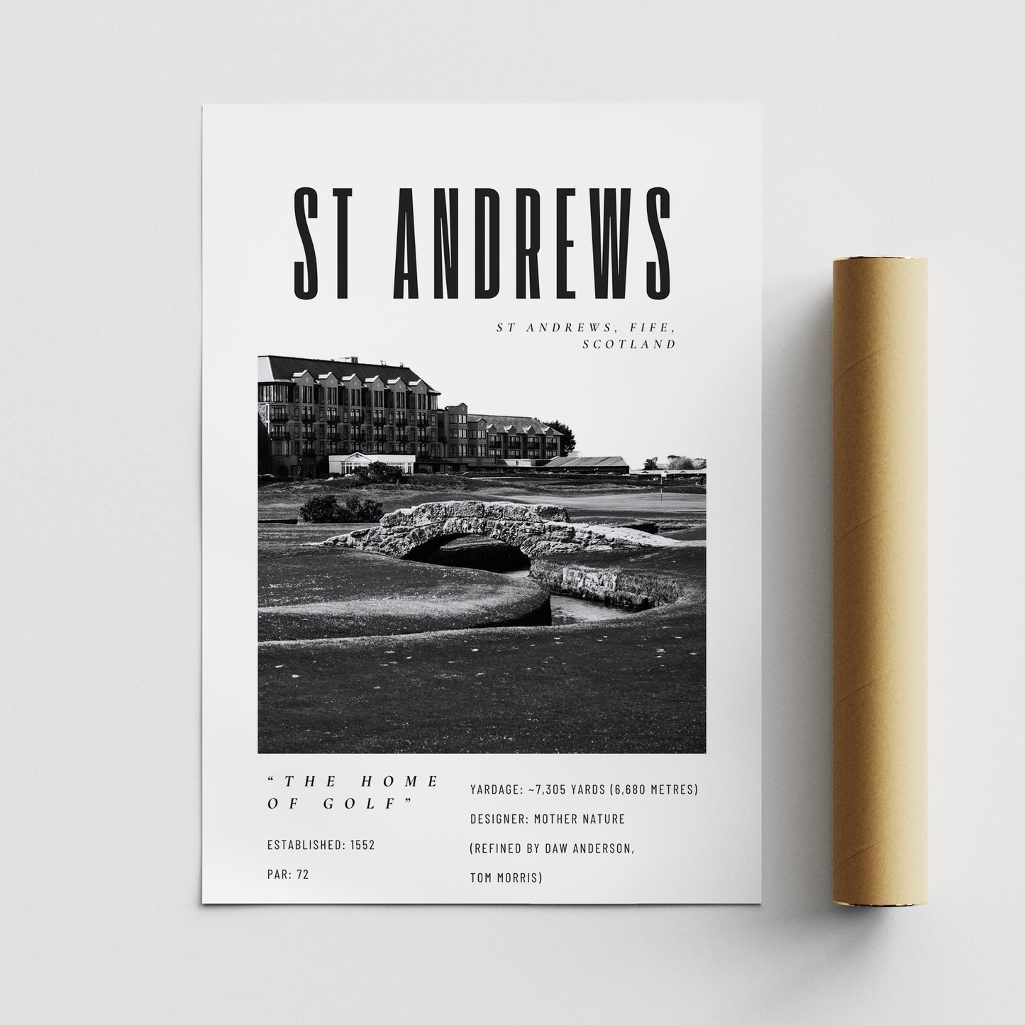 St Andrews Golf Poster  Black & White Wall Art | Home of Golf Print | Old Course Scotland | Golf Gift for Him | Father's Day Gift
