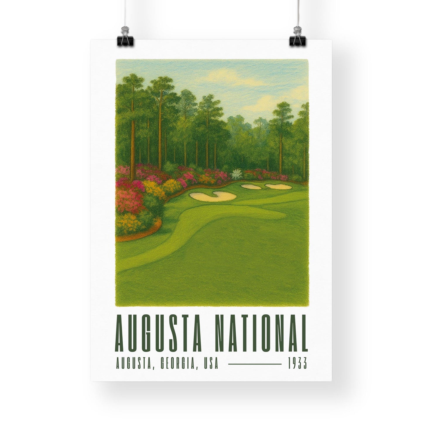 Augusta National Golf Poster  Illustrated Print | Colour Golf Wall Art | Man Cave Decor | Augusta Golf Gift for Him | Father's Day Gift