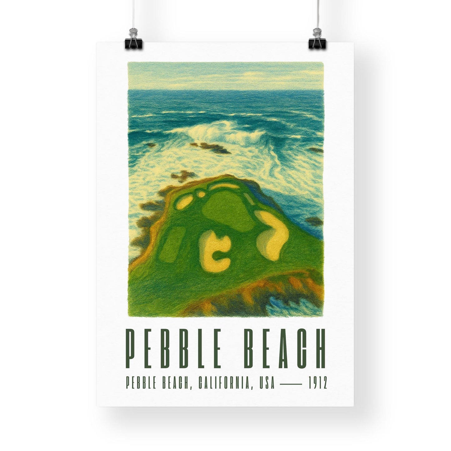 Pebble Beach Golf Poster | Illustrated Golf Course Man Cave Wall Art | Pebble Beach California Print | Golf Gift for Him | Father's Day Gift