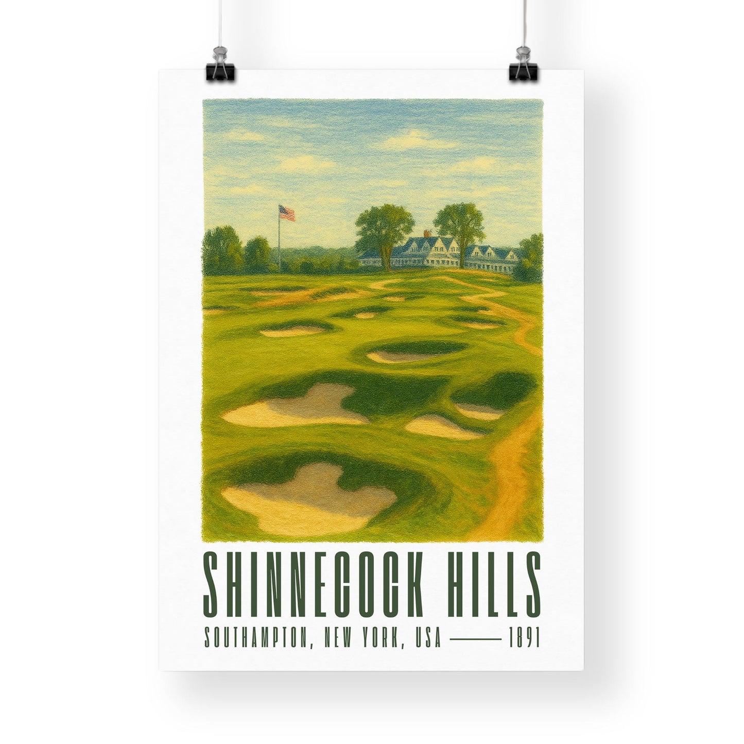 Shinnecock Hills Golf Poster  Illustrated Golf Course Art Print | Shinnecock Hills New York Wall Art | Gift for Him | Father's Day Gift