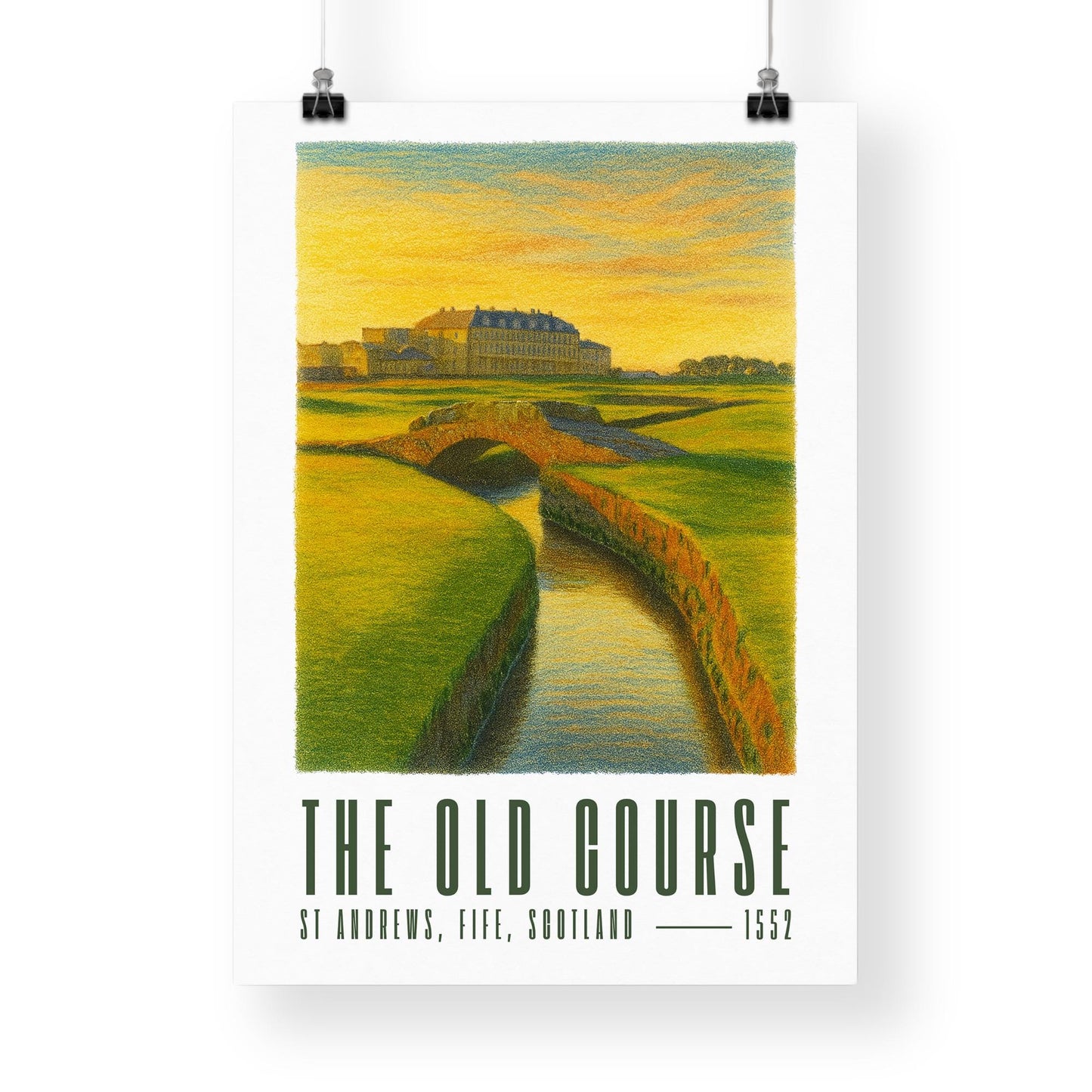 The Old Course St Andrews Golf Poster  Illustrated Print | Swilcan Bridge | Home of Golf Man Cave Decor | Gift for Him | Father's Day Gift